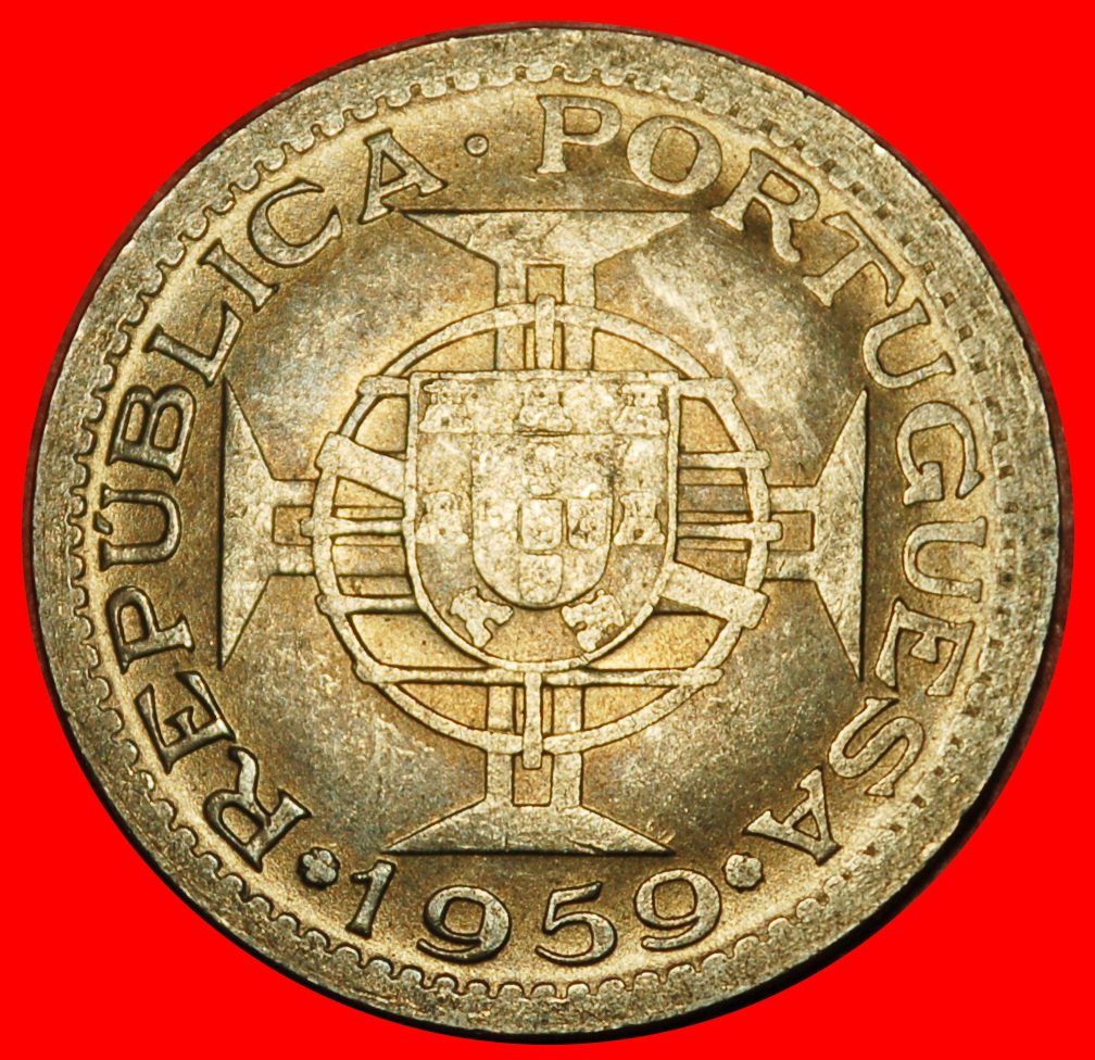  Ⰶ ARMILLARY SPHERE (1958-1959): PORTUGUESE INDIA ★ 1 ESCUDO 1959 ERROR! UNC★LOW START! ★ NO RESERVE!   