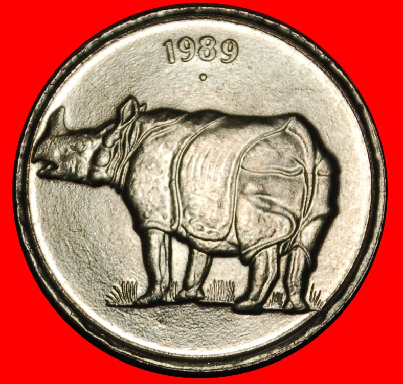 Ⰶ RHINOCEROS (1988-2002): INDIA ★ 25 PAISE 1989 NOIDA UNC MINT LUSTRE!★LOW START! ★ NO RESERVE!