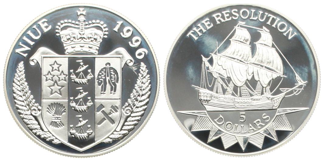  Niue,Elisabeth II.:  5 Dollars 1996, pp, 32,32 gr. 925er Silber (29,9 gr. fein) Ø=30mm   