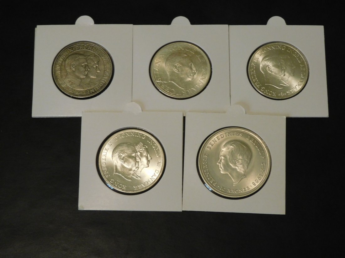  DENMARK 5X 2 KRONER 1923-37-55-5 KR-1960-10 KR.1968.GRADE-PLEASE SEE PHOTOS.   