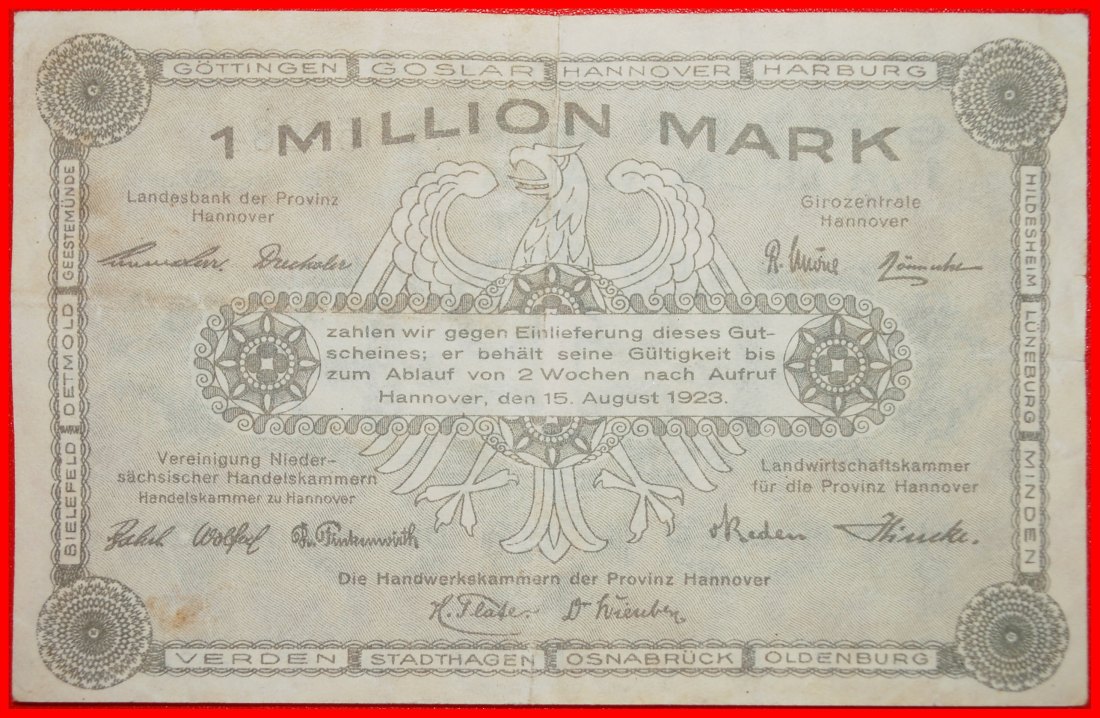  Ⰶ HORSE AND EAGLE: GERMANY HANOVER ★ 1 MILLION MARKS 1923 CRISP!★LOW START★ NO RESERVE!   