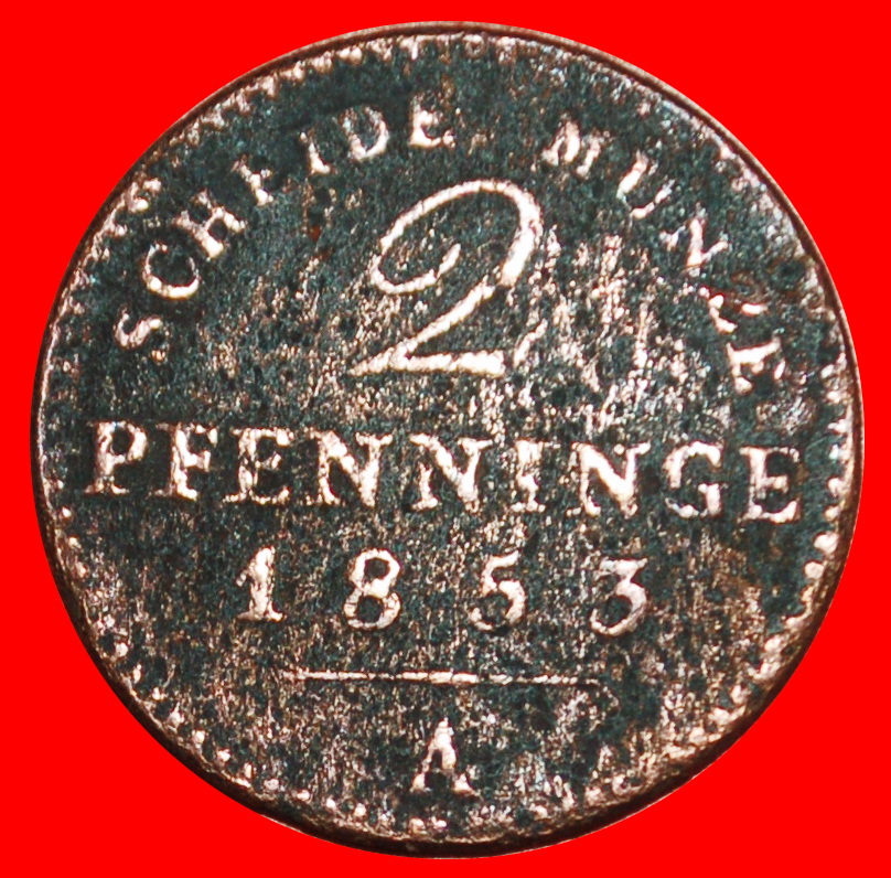 Ⰶ PRUSSIA (1846-1860): GERMANY ★ 2 PFENNIGS 1853A! WILLIAM IV (1840-1861) LOW START ★ NO RESERVE!