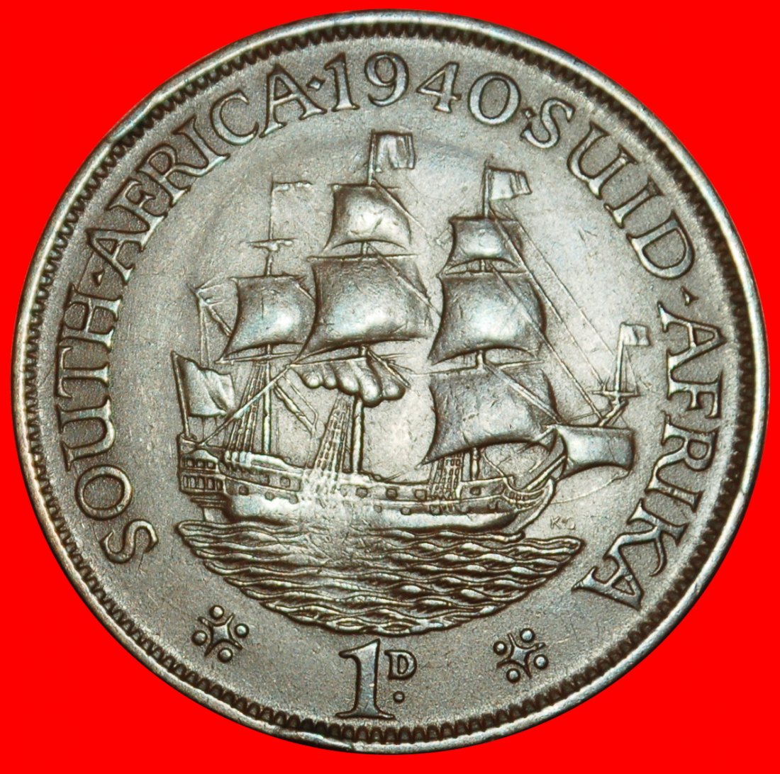 Ⰶ MET INDIEN (1937-1947): SÜDAFRIKA ★ 1 PENNY 1940 SCHIFF KRIEGSZEIT (1939-1945)! ★OHNE VORBEHALT!