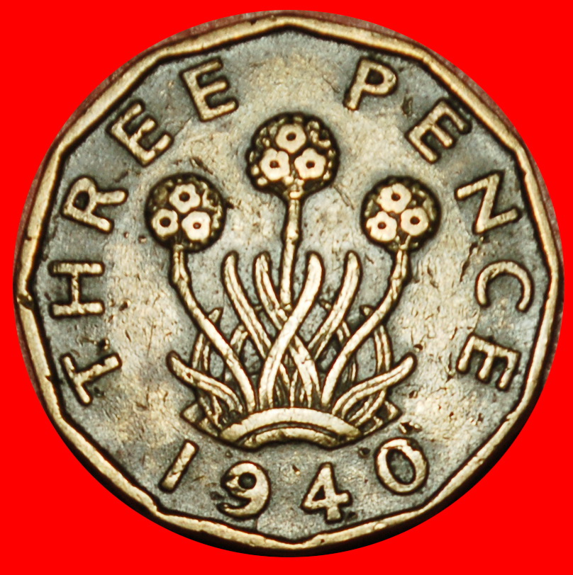 Ⰶ WITH INDIA WARTIME (1939-1945):GREAT BRITAIN★3 PENCE 1940 GEORGE VI (1937-★LOW START ★ NO RESERVE!