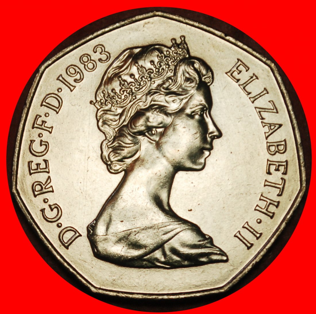 Ⰶ HEPTAGON 1982-1984:GREAT BRITAIN★50 PENCE 1983 UNCOMMON! ELIZABETH II 1953★LOW START ★ NO RESERVE!