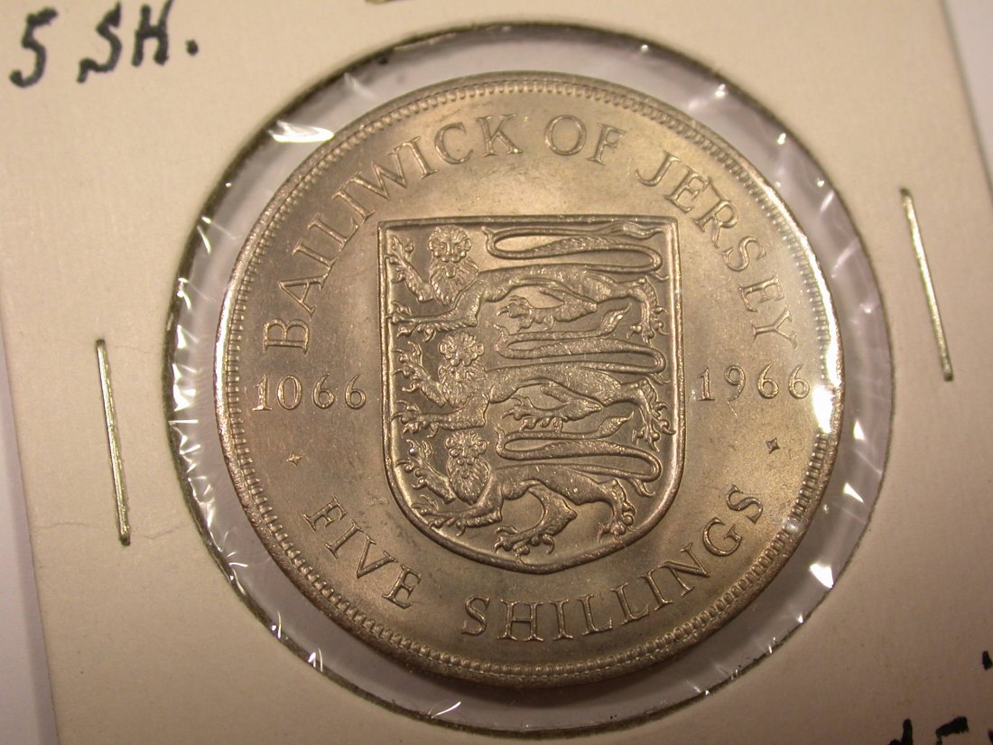 I10 Jersey 5 Shillings 1966 Elisabeth in vz-st/f.st Originalbilder