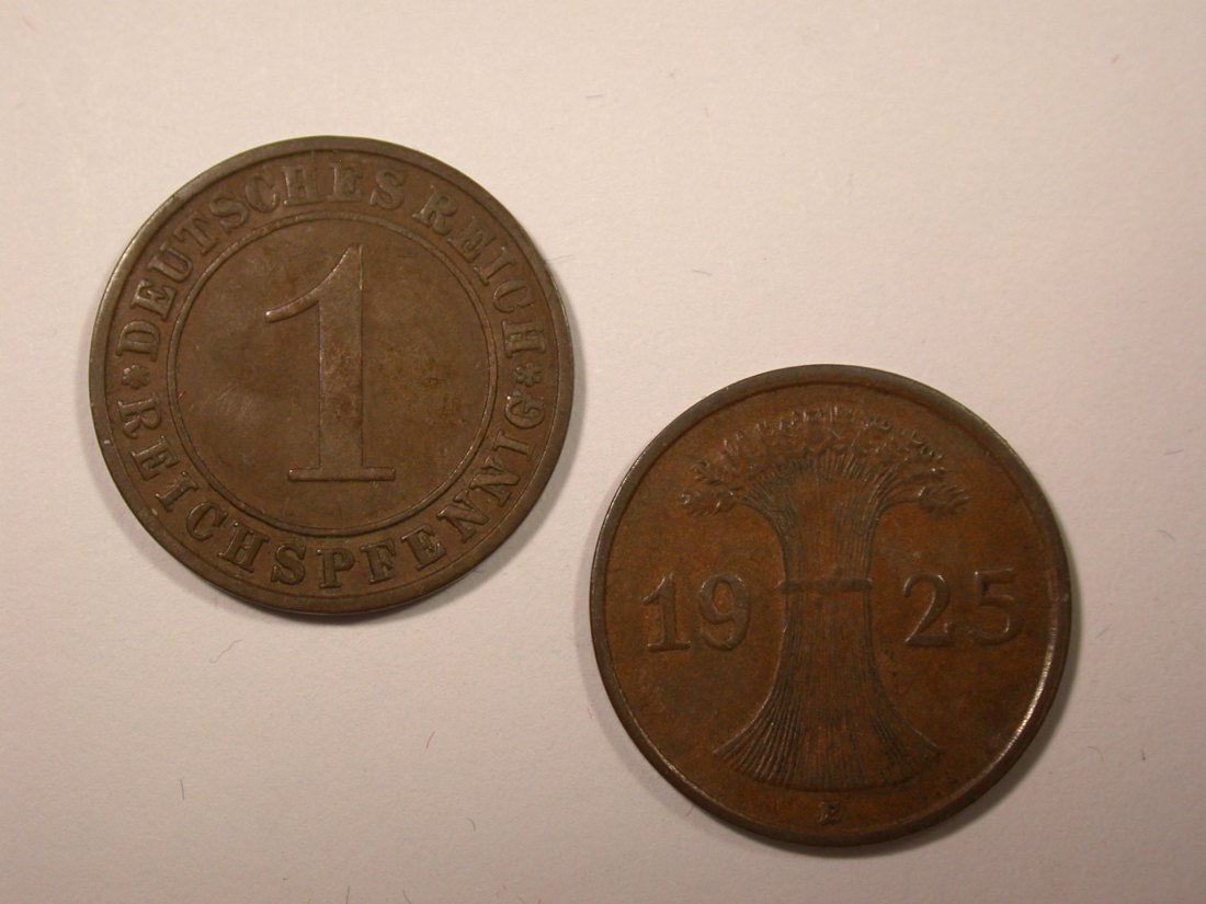 I14 Weimar 1 Reichspfennig 1925 A und E 2 Stück Originalbilder