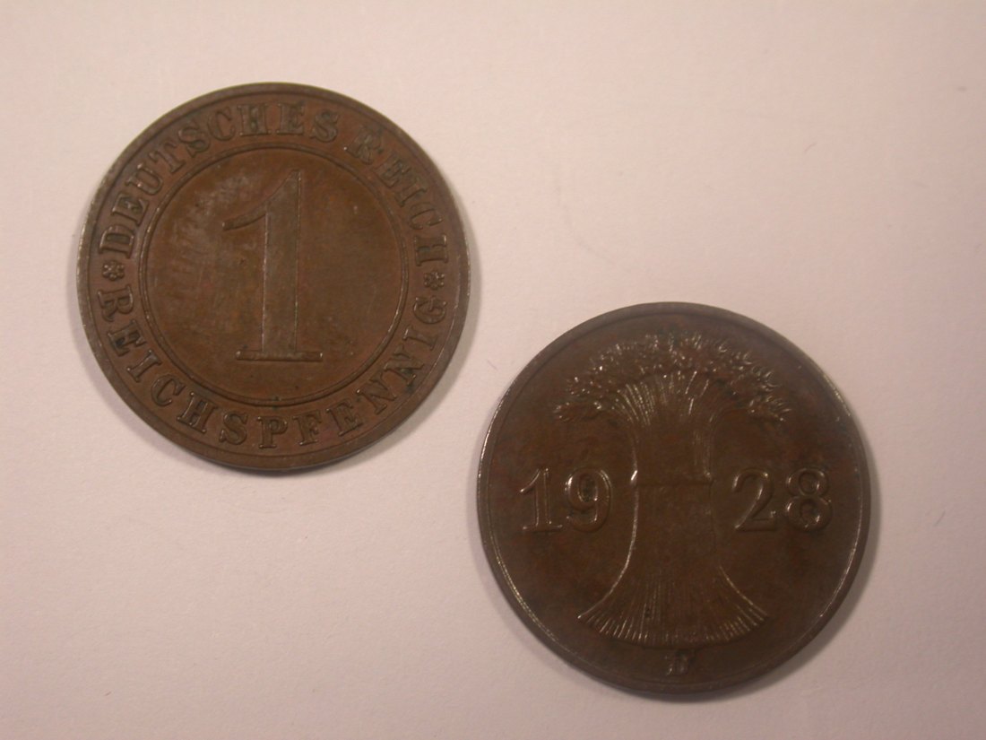 I14 Weimar 1 Reichspfennig 1928 A und D 2 Stück Originalbilder