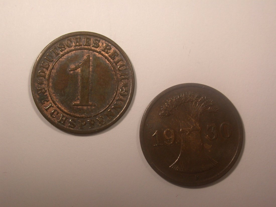 I14 Weimar 1 Reichspfennig 1930 A und F 2 Stüdk Originalbilder