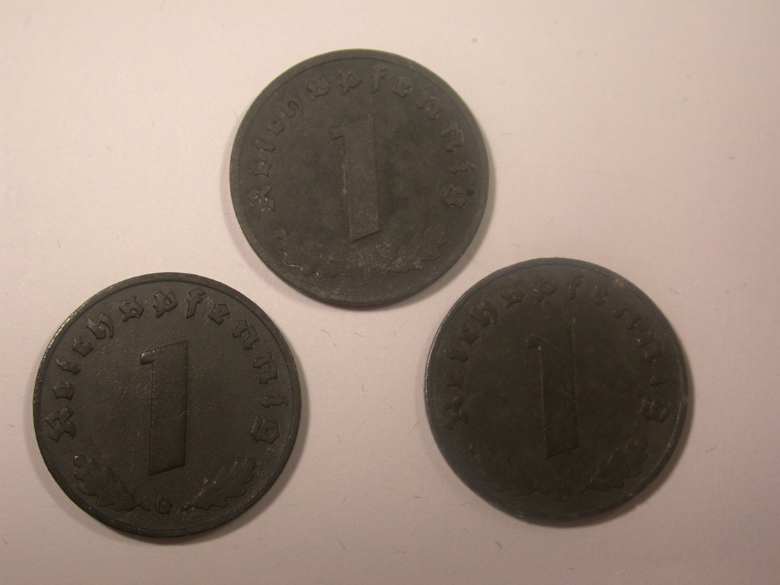 I11 3. Reich 1 Pfennig Zink 1941 F, G und J 3 Stück Originalbilder