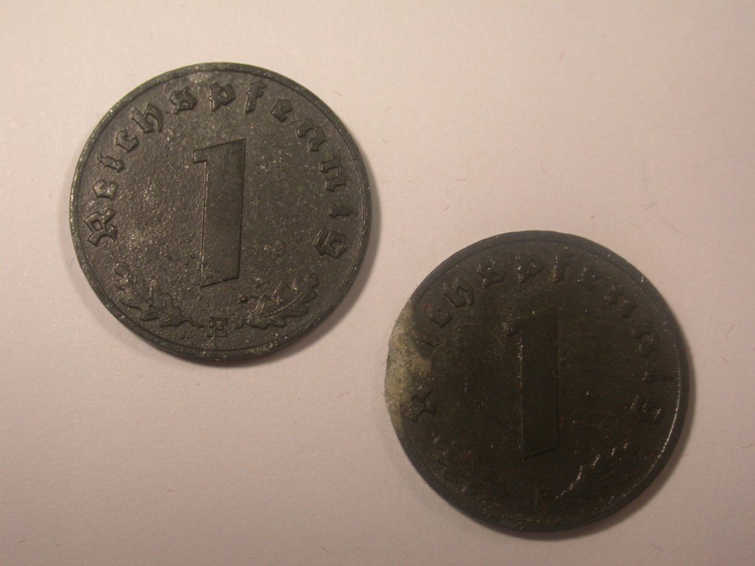 I11 3. Reich 1 Pfennig Zink 1942 E und F 2 Stück Originalbilder
