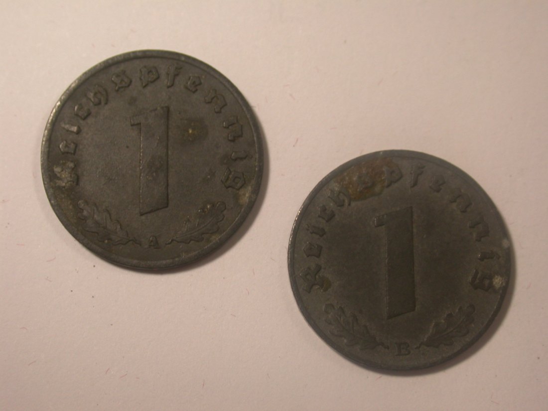 I11 3. Reich 1 Pfennig Zink 1944 A und B 2 Stück Originalbilder