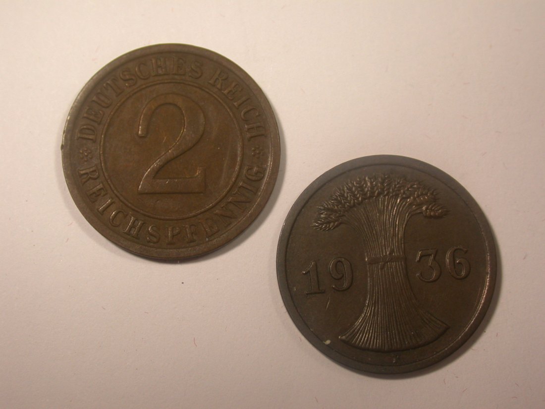 I11 Weimar 2 Pfennig 1936 D und F 2 Stück Originalbilder