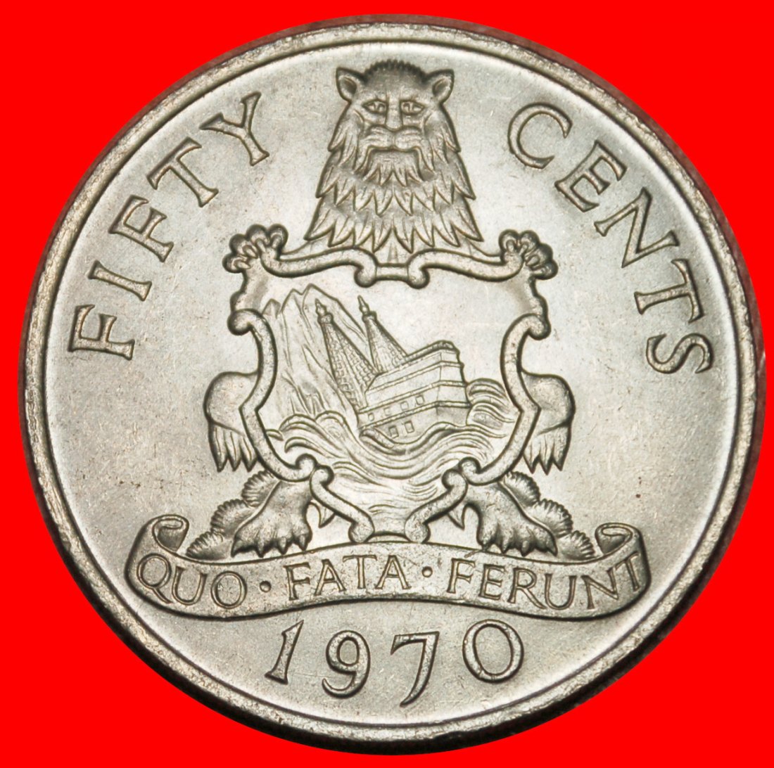 Ⰶ GREAT BRITAIN (1970-1985):BERMUDA★50 CENTS 1970 UNC ELIZABETH II 1953-2022 LOW START ★ NO RESERVE!