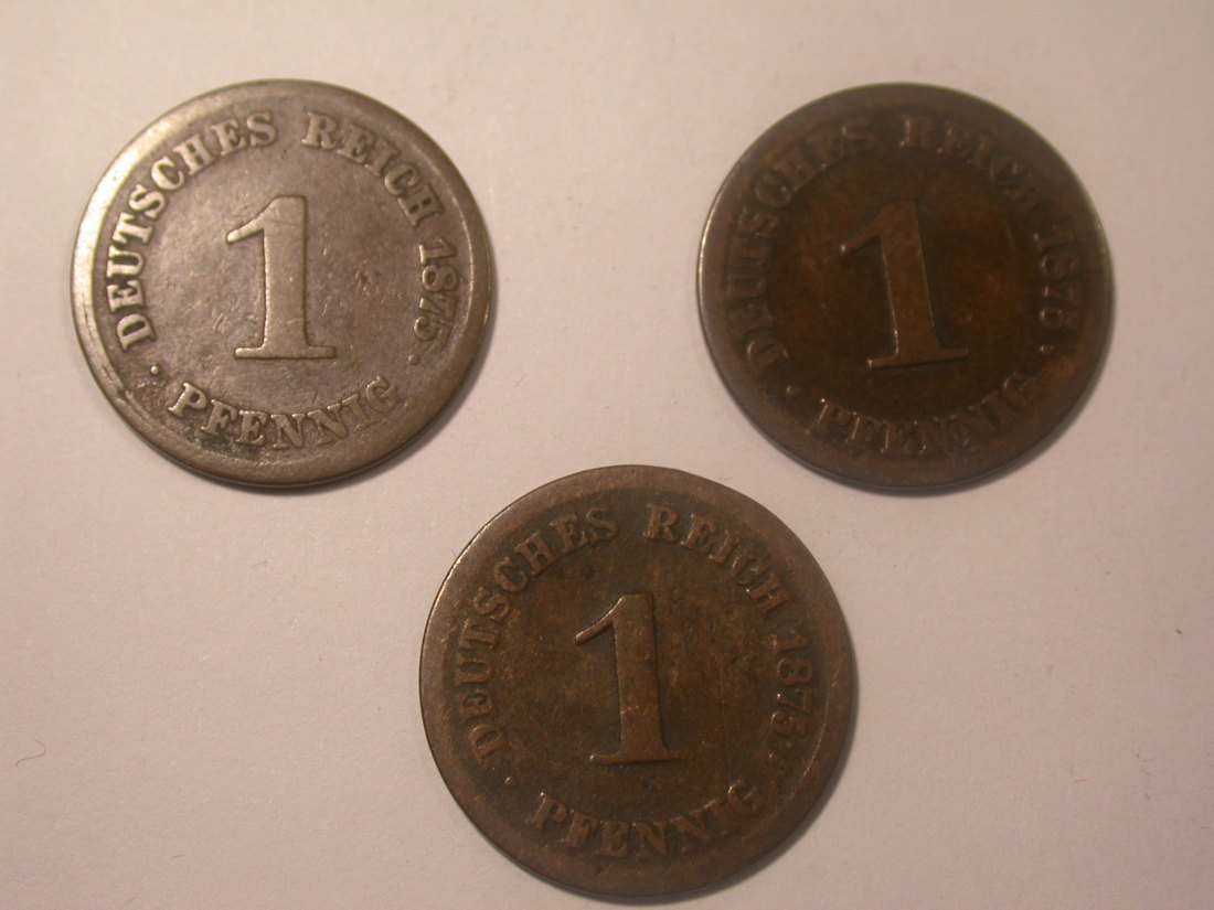 I11 KR 1 Pfennig 1876 A, C und D 3 Münzen Originalbilder