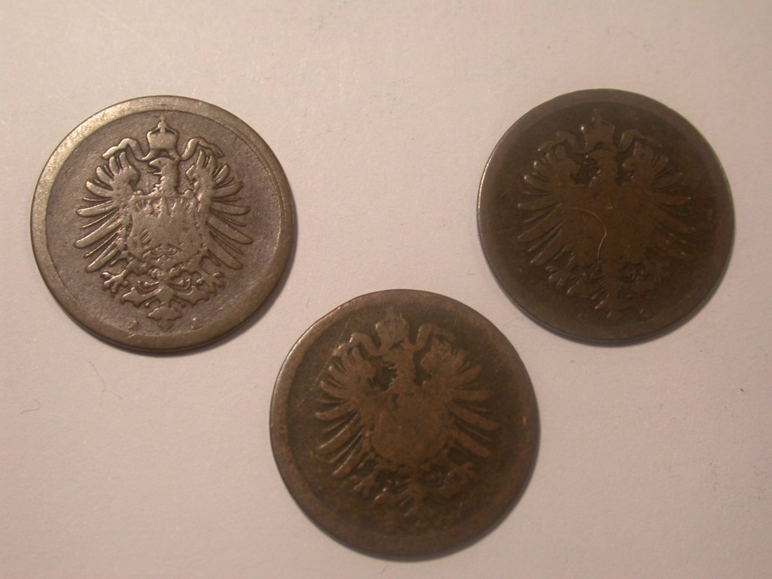  I11 KR 1 Pfennig 1876 A, C und D  3 Münzen Originalbilder   