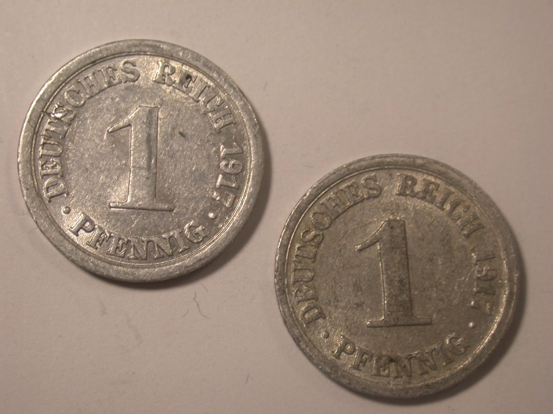 I11 KR 1 Pfennig 1917 A und F Alu Originalbilder