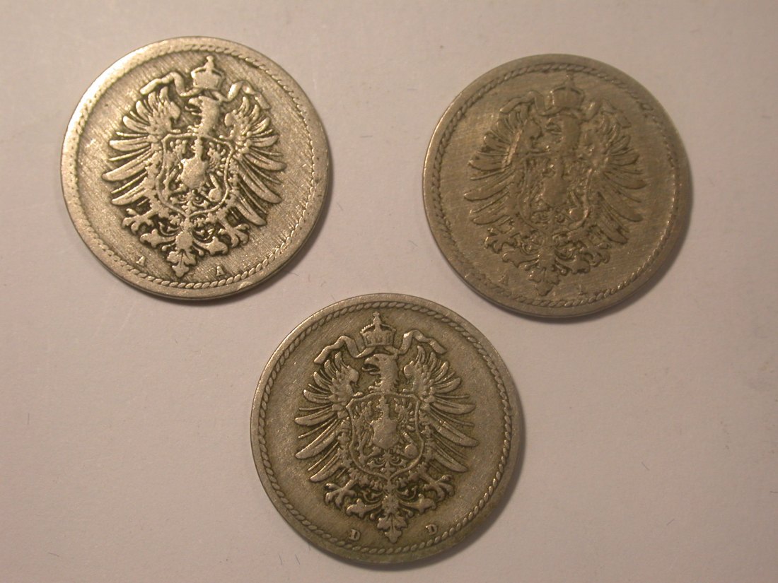  I11 KR  5 Pfennig 1889 2 x A und 1 x D  3 Münzen Originalbilder   