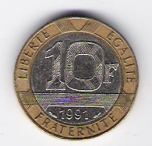  Frankreich 10 Francs 1991 Al-N-Bro/N Schön Nr.259 (C 68)   