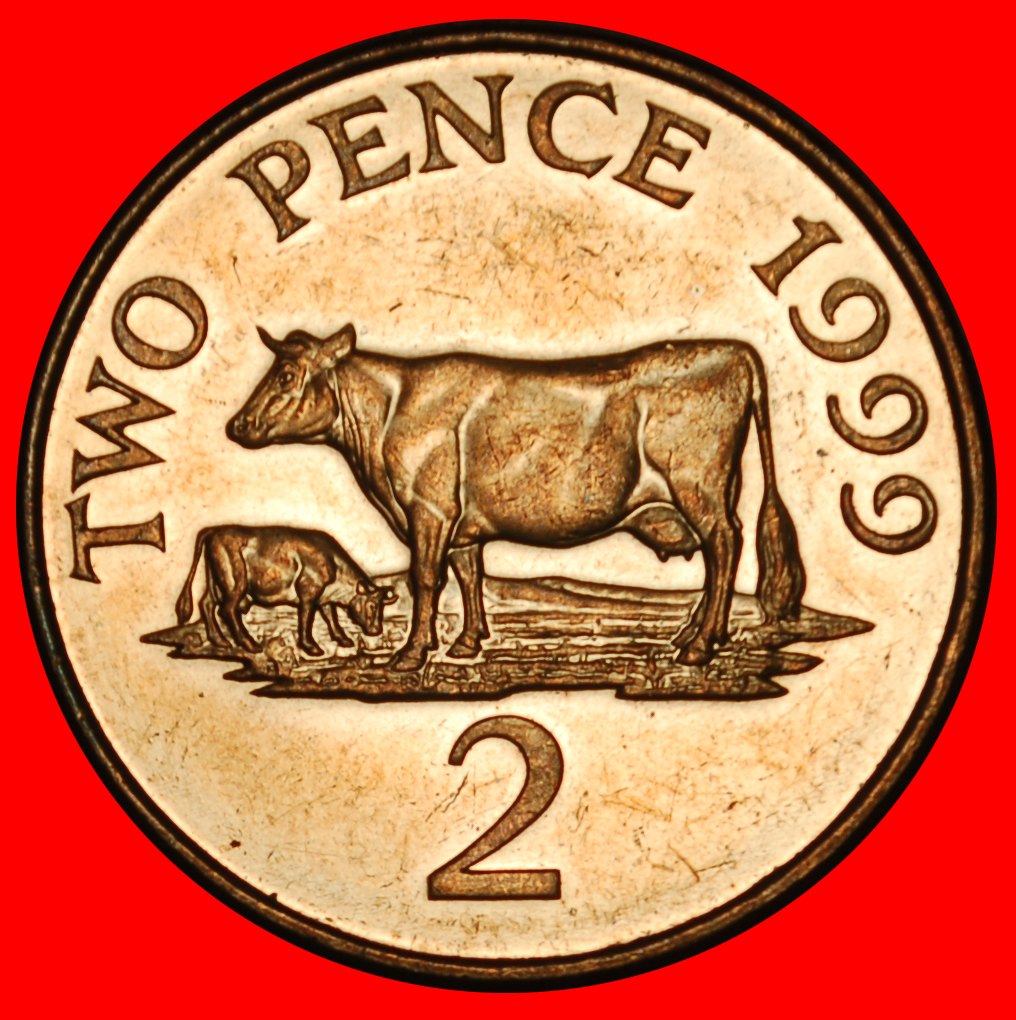 Ⰶ GROSSBRITANNIEN (1999-2012): GUERNSEY ★ 2 PENCE 1999 ELISABETH II. (1953-2022) KUH★OHNE VORBEHALT!   