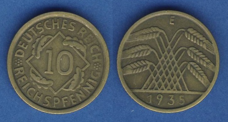  Weimarer Republik 10 Reichspfennig 1935 E   