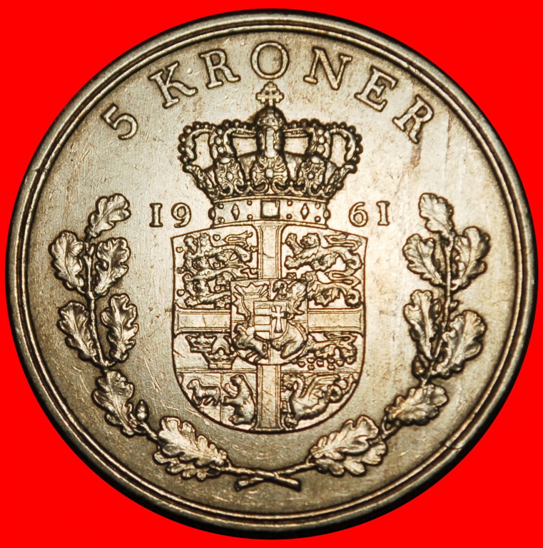 Ⰶ GREENLAND FAROE (1960-1972): DENMARK★5 CROWNS 1961! FREDERICK IX 1899-1972★LOW START ★ NO RESERVE!