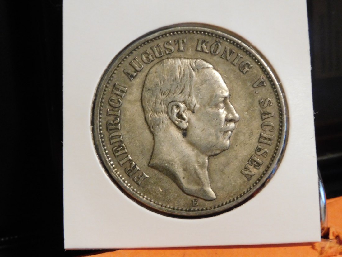 GERMANY 5 MARK 1907 SAXONY.GRADE-PLEASE SEE PHOTOS.