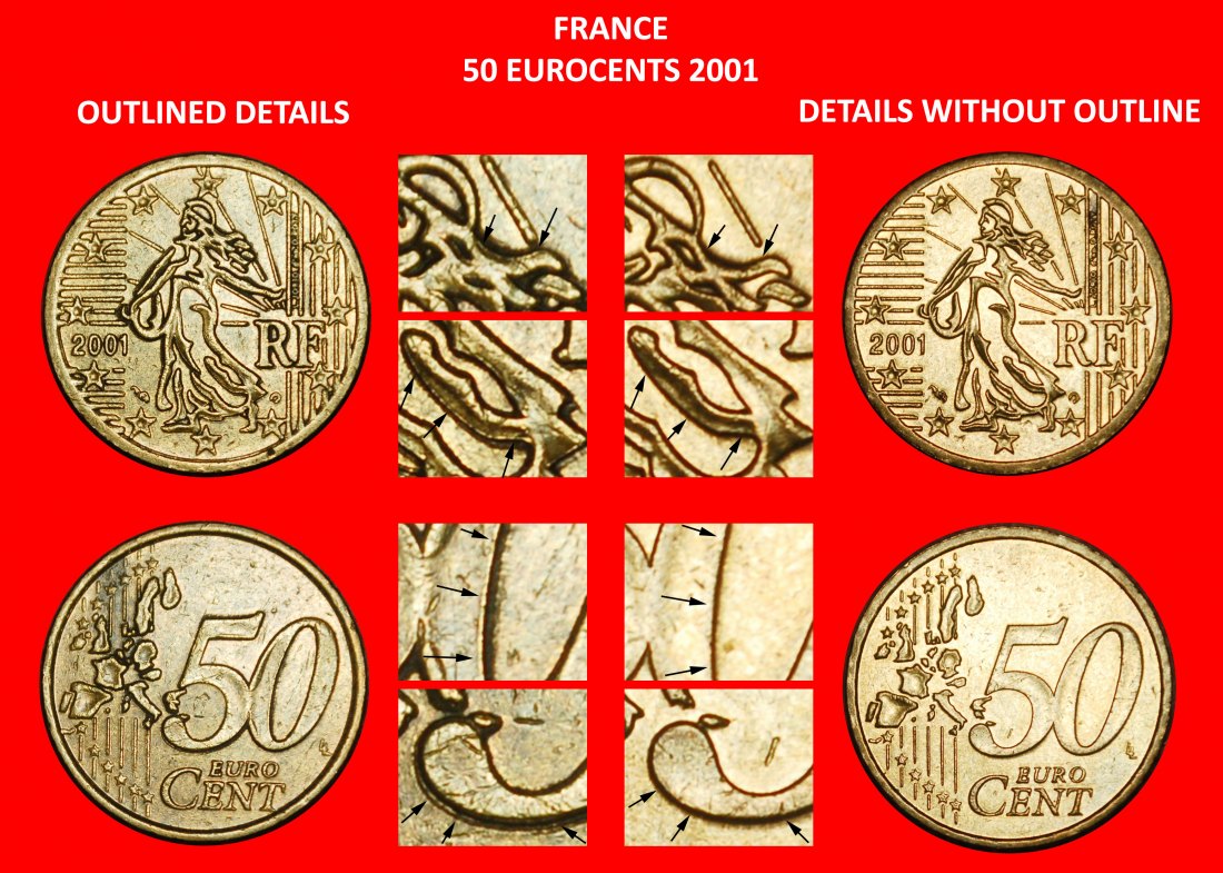  Ⰶ SÄER FEHLER (1999-2006):FRANKREICH★50 EUROCENT 2001 NORDISCHES GOLD! 2 MÜNZEN SATZ★OHNE VORBEHALT!   