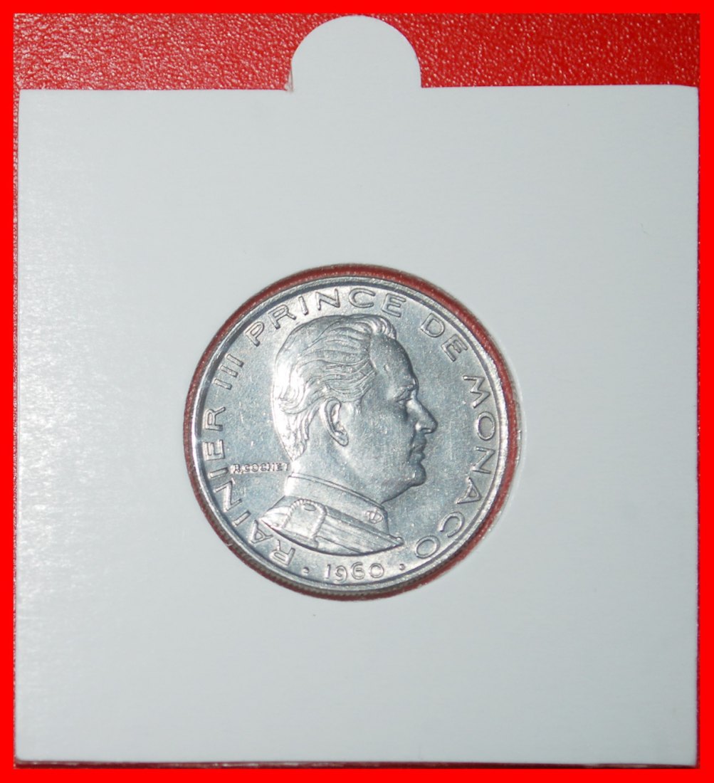 Ⰶ FRANCE (1960-1995):MONACO★1 FRANC 1960! RAINIER III (1949-2005) UNC LUSTRE★LOW START ★ NO RESERVE!