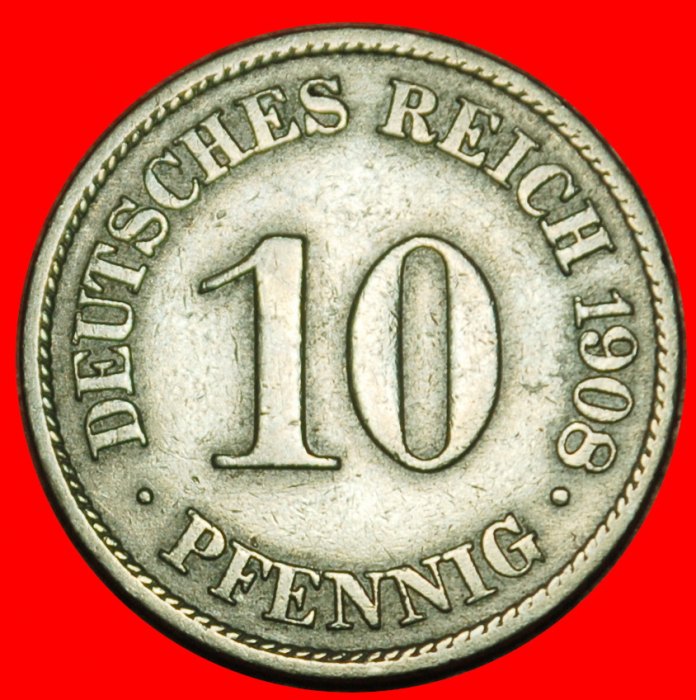 Ⰶ EAGLE (1890-1916): GERMANY★10 PFENNIGS 1908A PRUSSIA! WILLIAM II 1888-1918★LOW START ★ NO RESERVE!