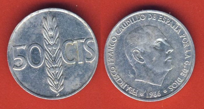  Spanien 50 Centimos 1966 (* 68)   