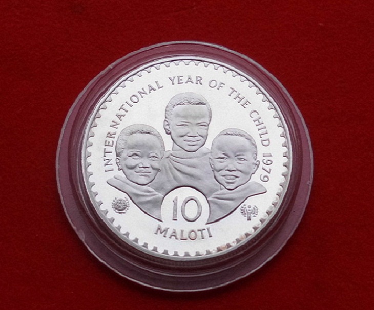 10 Maloti 1979 Lesotho Year of the Child Silber PP Kapsel nur 35.000x absolut rar!