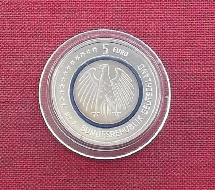  5 Euro 2016 G BRD Blauer Planet Erde mit blauem Polymerring UNC verkapselt rar !   