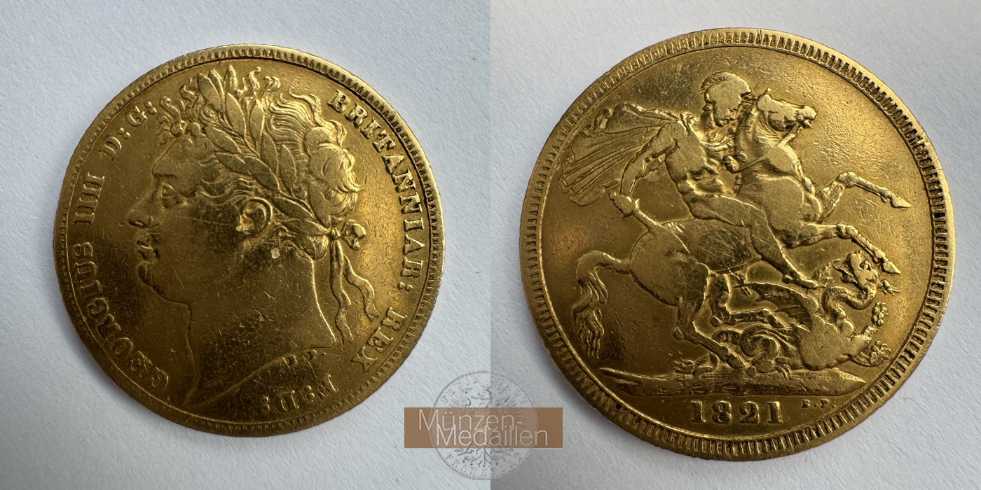 Grossbritannien, George IV. 1820-1830. MM-Frankfurt Feingold: 7,32g Sovereign 1821 