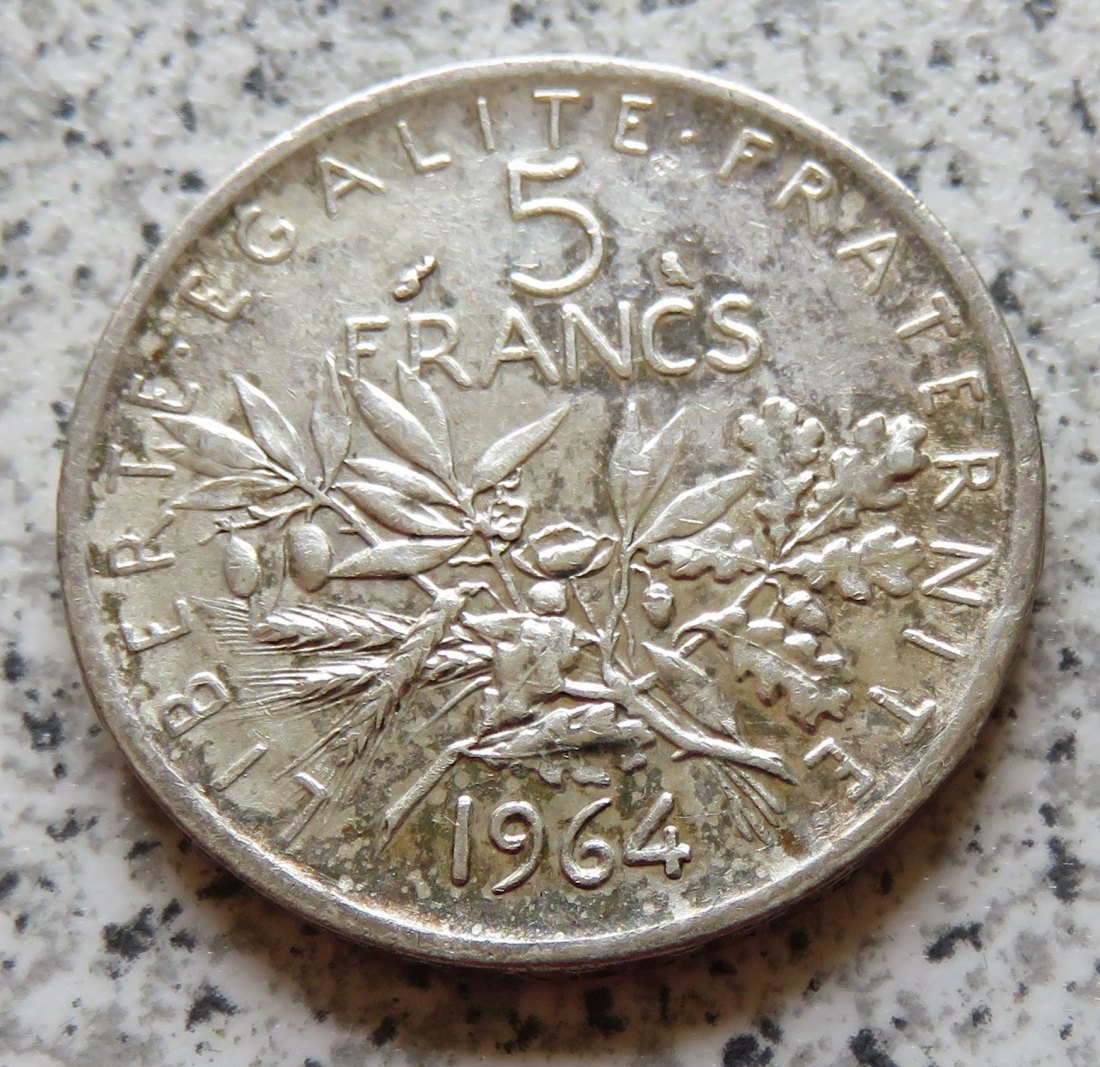  Frankreich 5 Francs 1964, 12 Gramm 835-er Silber   