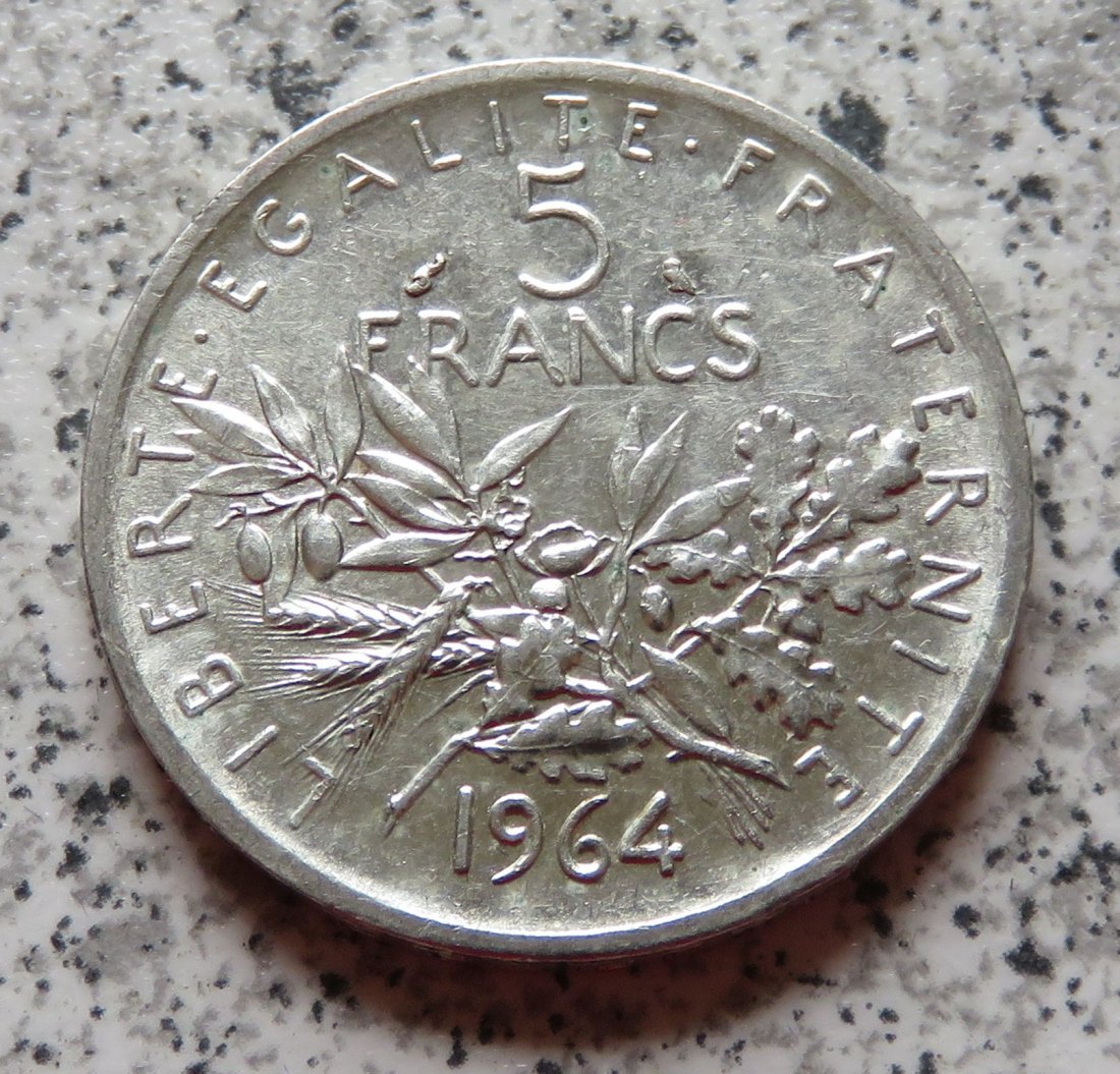  Frankreich 5 Francs 1964, 12 Gramm 835-er Silber   