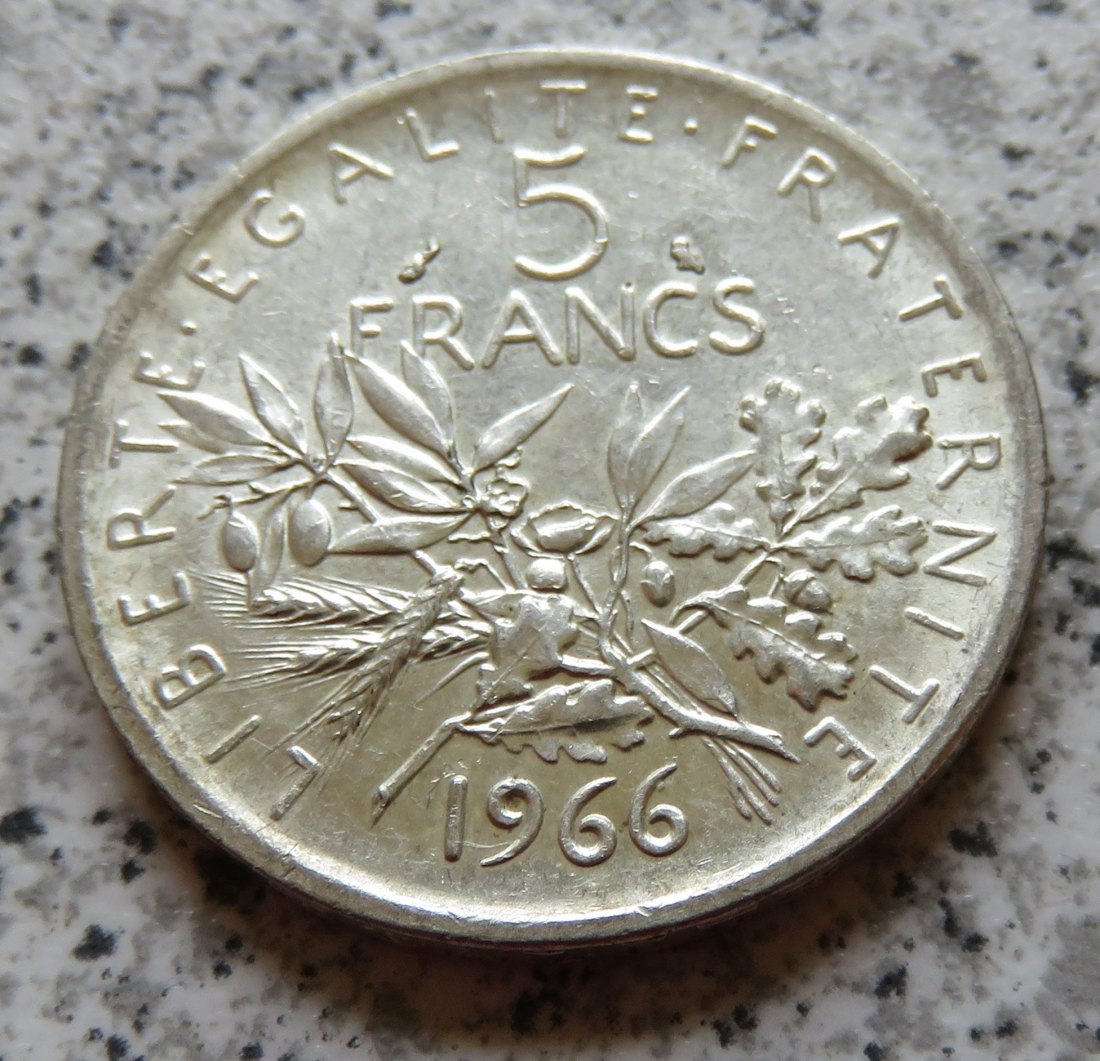  Frankreich 5 Francs 1966, 12 Gramm 835-er Silber   