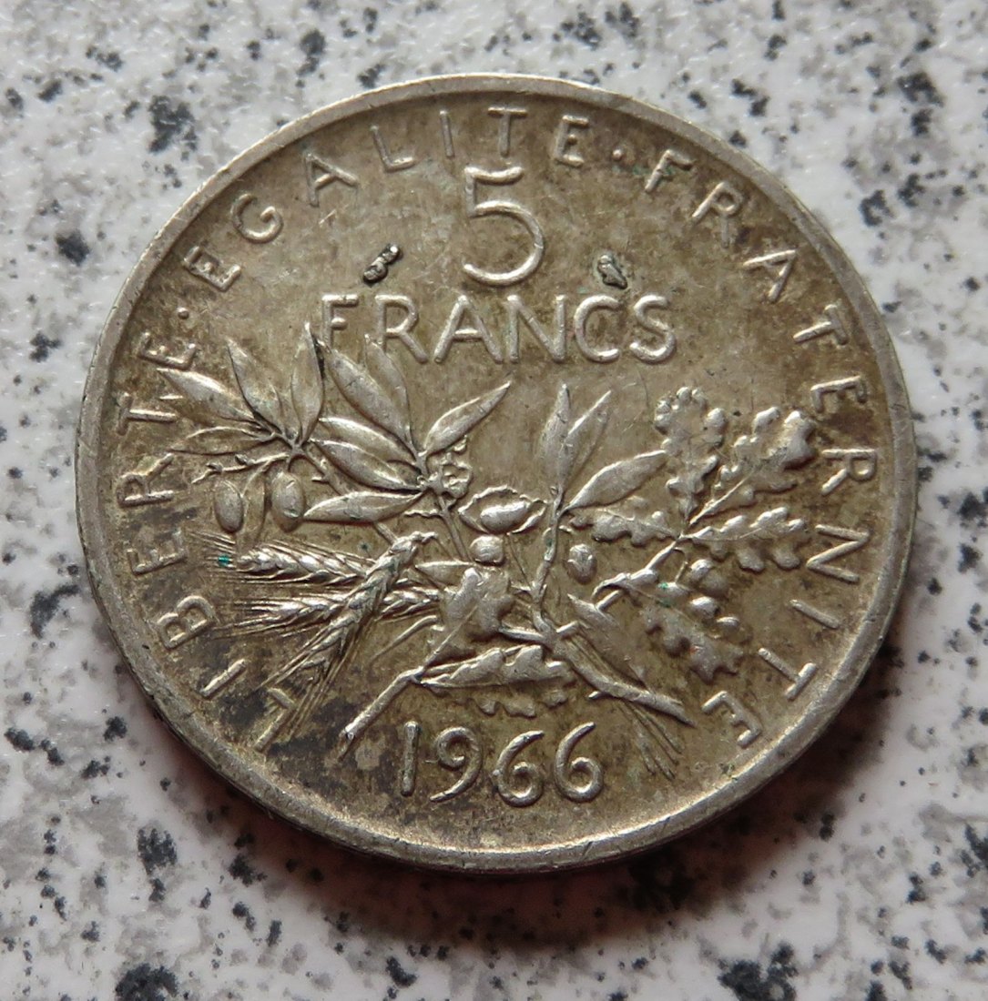  Frankreich 5 Francs 1966, 12 Gramm 835-er Silber   