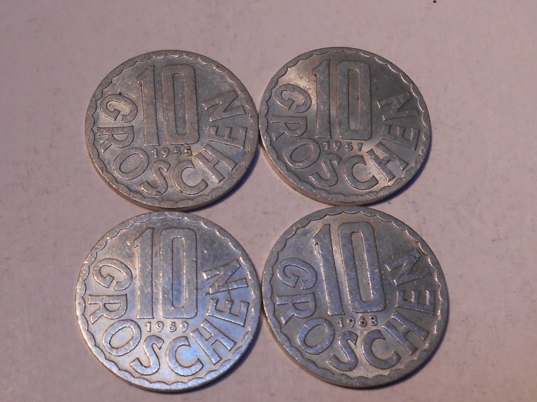M.201. Österreich 4er Lot, 10 Groschen 1955, 1957, 1959 und 1963