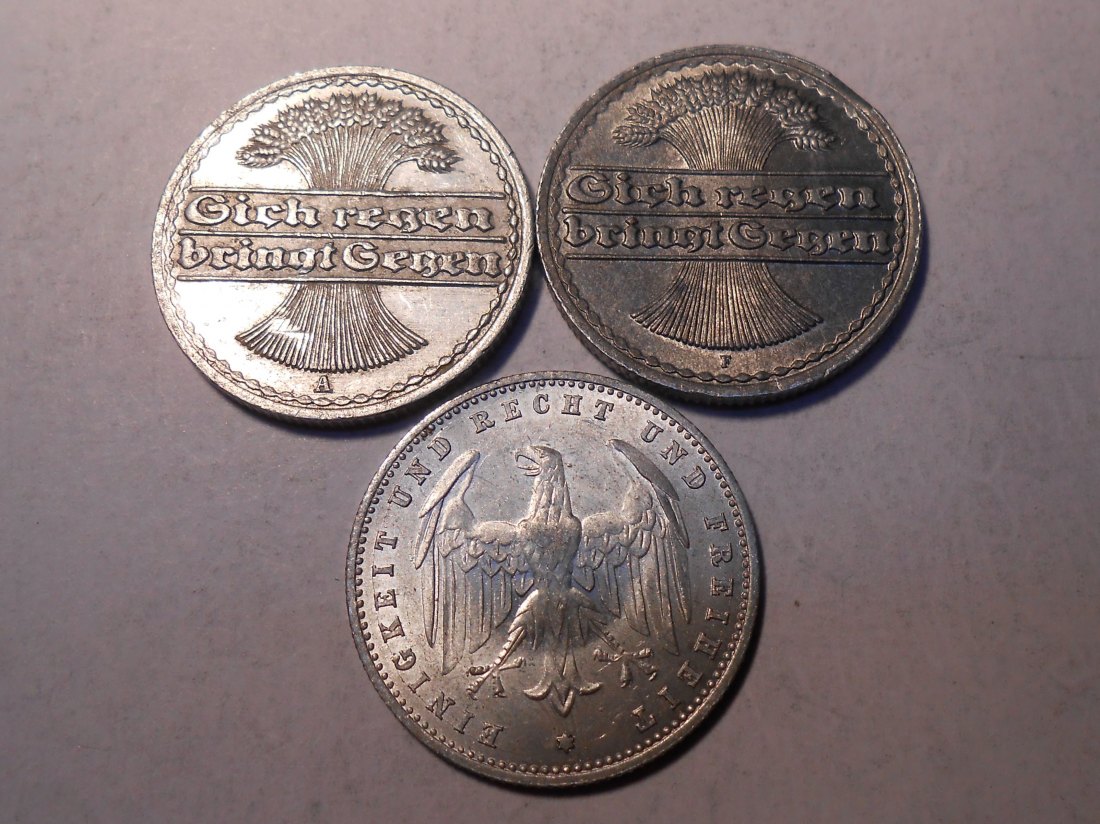  M.221. Weimarer Republik 3er Lot, 50 Pf 1921 A und 1922 F //200 Mark 1923 A   