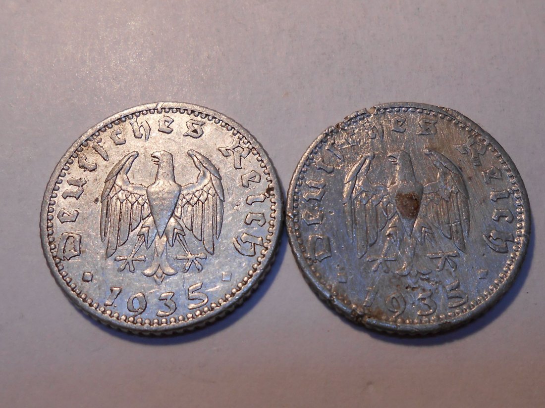  M.225. Drittes Reich 2er Lot, 50 Pfennig (Jäger 368) 1935 A und 1935 D   