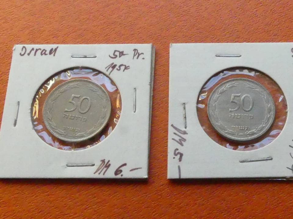  Münzen Israel 2 x 50 Pruta 1954 Varianten, Top-Erhaltung   