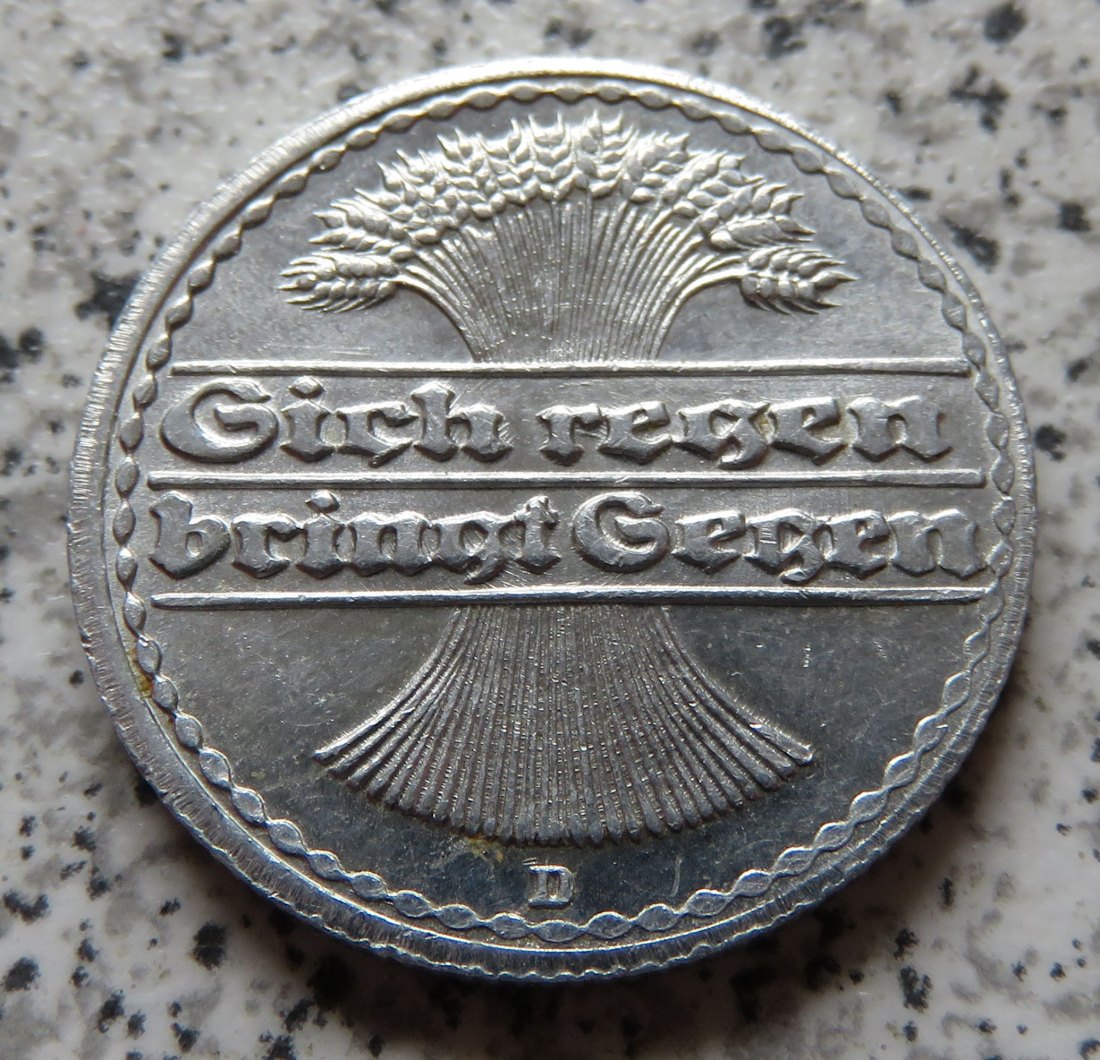 Weimarer Republik 50 Pfennig 1921 D, minimal dezentriert   