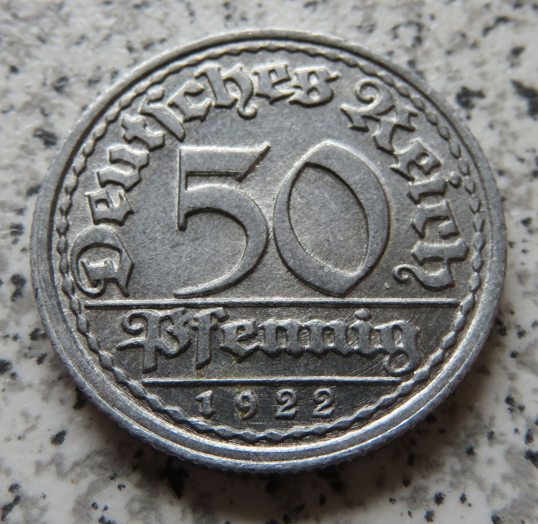 Weimarer Republik 50 Pfennig 1922 F   