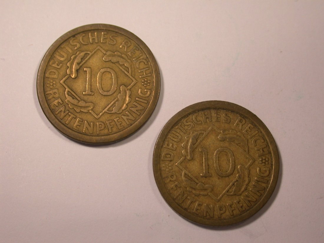 I16 Weimar 10 Rentenpfennig 1924 A und F 2 Stück Originalbilder