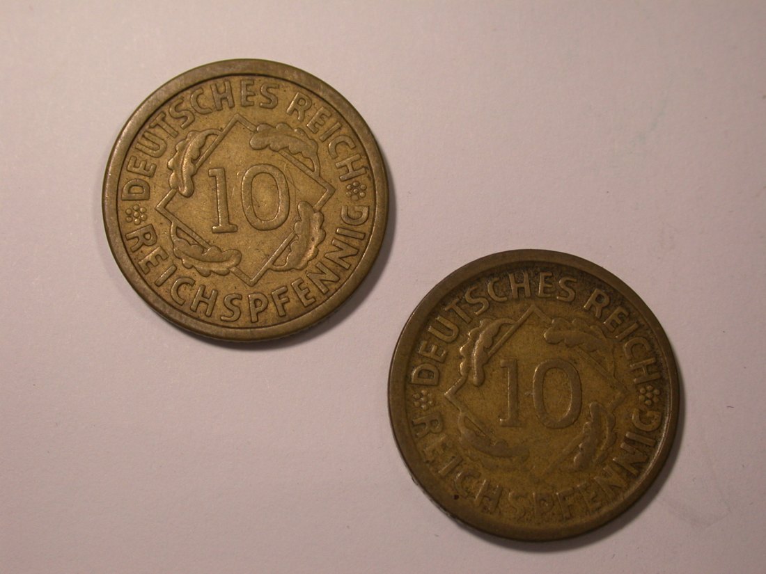 I16 Weimar 10 Reichspfennig 1924 A und D, R 2 Stück Originalbilder