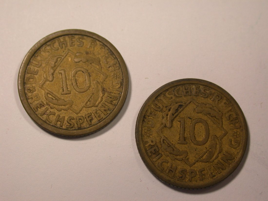 I16 Weimar 10 Reichspfennig 1925 A und D 2 Stück Originalbilder