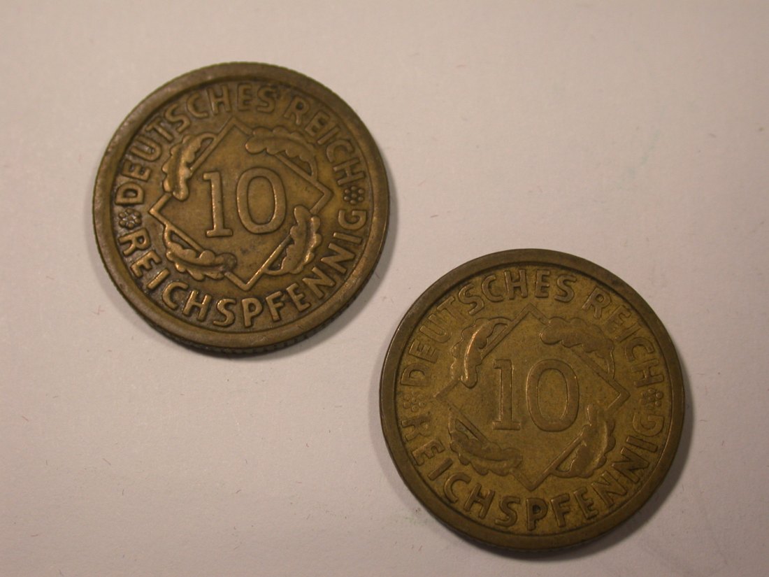 I16 Weimar 10 Reichspfennig 1925 F und G 2 Stück Originalbilder