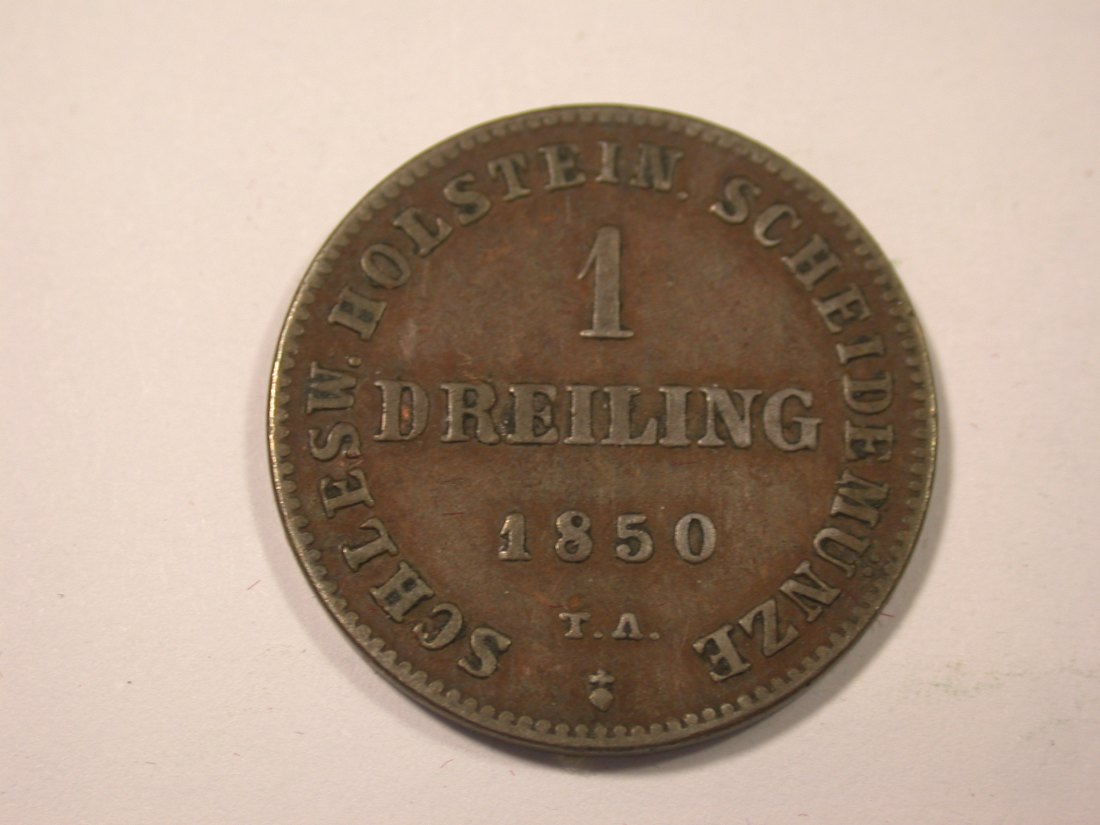 I16 Schleswig Holstein 1 Dreiling 1850 TA in ss+ Originalbilder