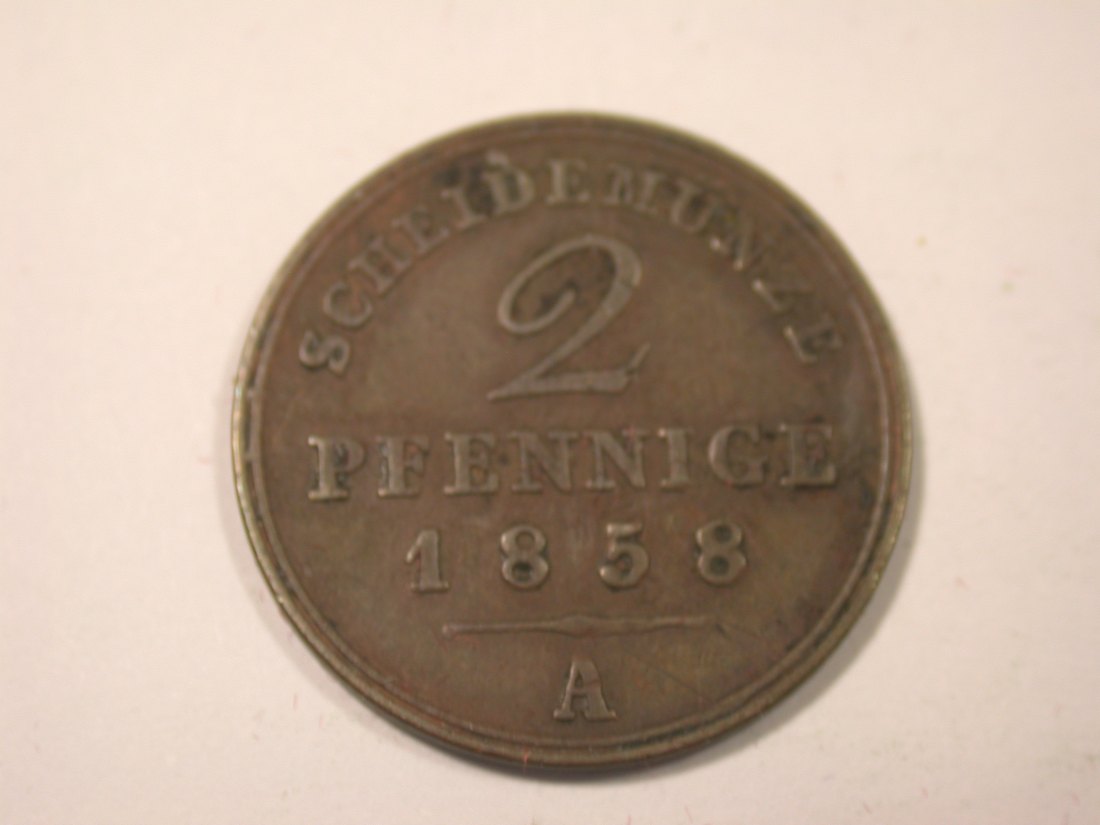 I16 Schaumburg Lippe 2 Pfennig 1858 A in ss/ss+ Originalbilder